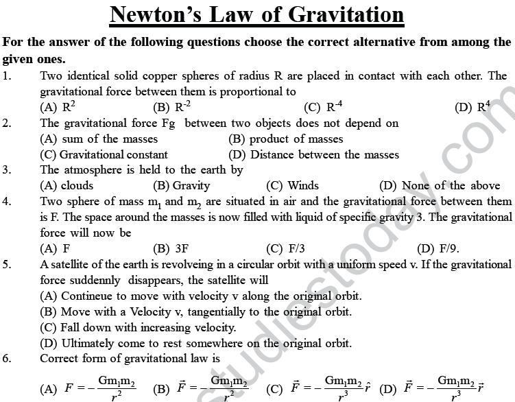 NEET UG Physics Gravitational MCQs, Multiple Choice Questions